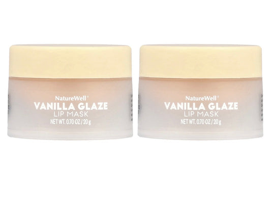 NATURE WELL Vanilla Glaze Hydrating Lip Mask For A Softer, Smoother, Plumper Pout, Nourish & Moisturize Dry Cracked Lips, Made With Shea Butter & Vitamin C, Clean Formula, 0.70 Ounce Each (Pack of 2)