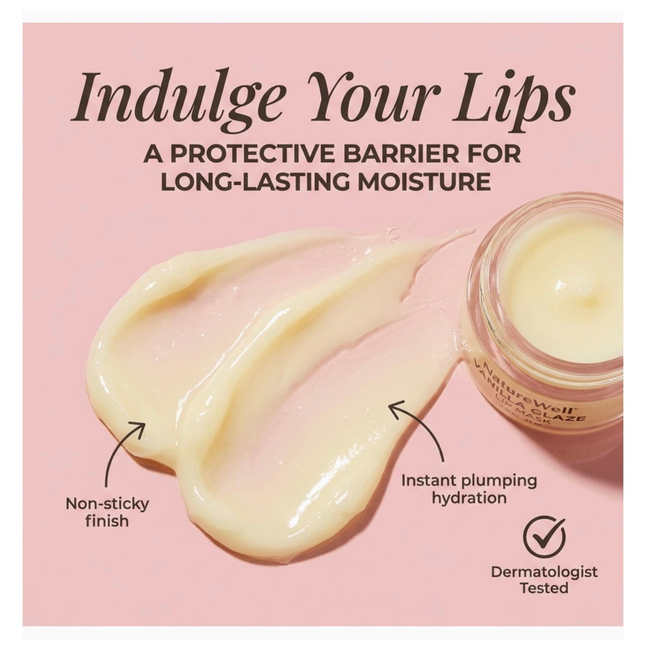 NATURE WELL Vanilla Glaze Hydrating Lip Mask For A Softer, Smoother, Plumper Pout, Nourish & Moisturize Dry Cracked Lips, Made With Shea Butter & Vitamin C, Clean Formula, 0.70 Ounce Each (Pack of 2)