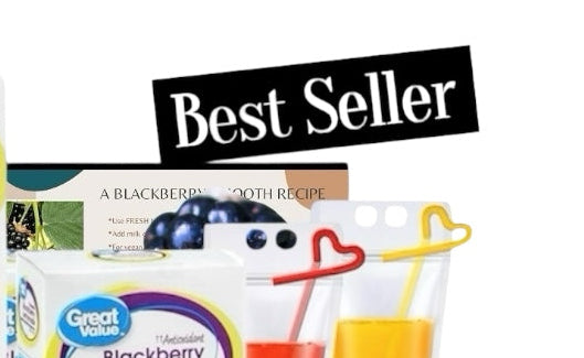 Great Value Sugar free Low calorie Blackberry Lemonade Drink Mix Bundle 10 packets Per Box (4 Boxes), 40 Total Packets, (4) Stand-Up Re-usable Drink Pouches Bags, Healthy Smoothie Recipe Card