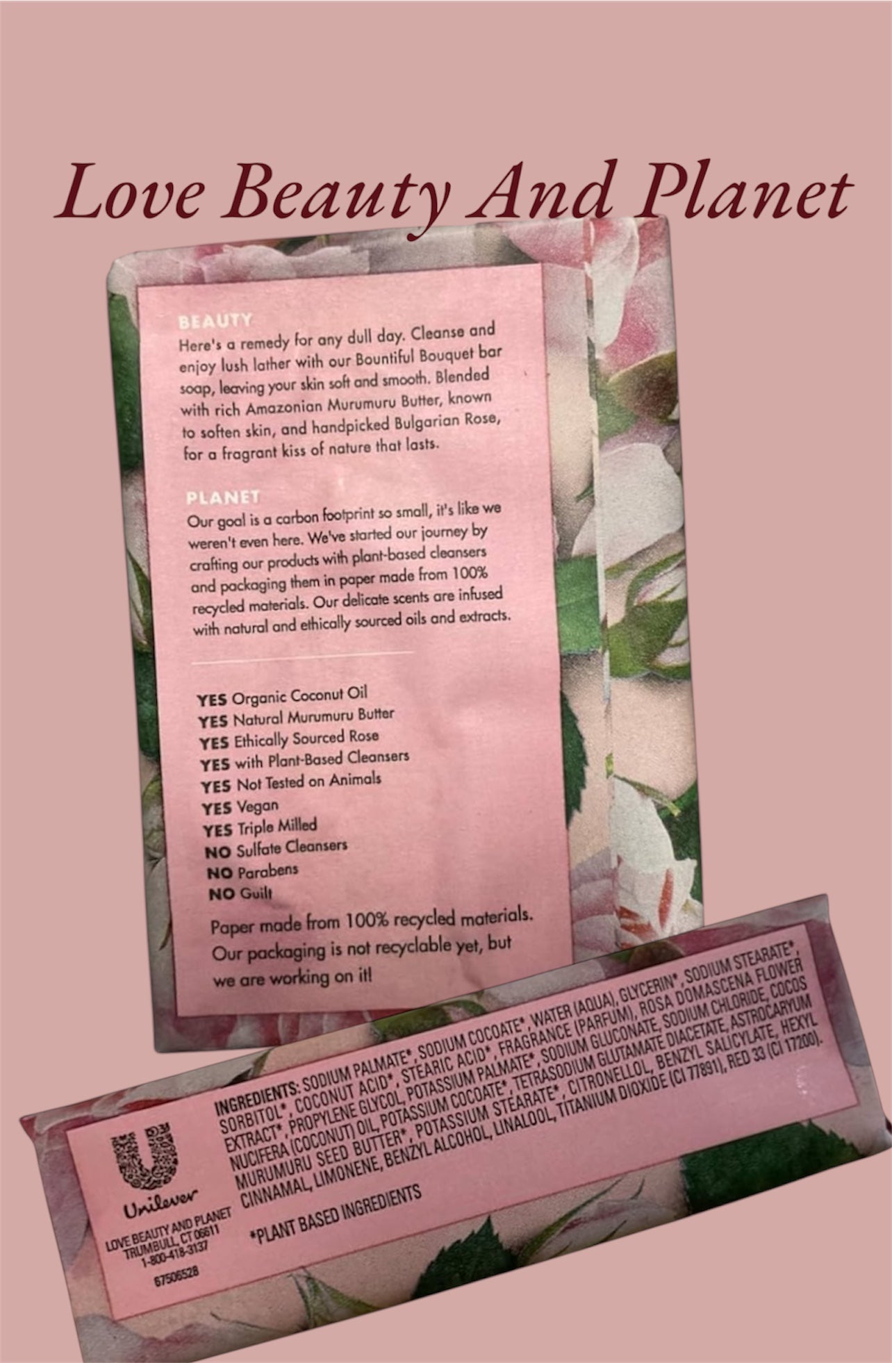 Love beauty and planet natural soap - backside with ingredients 