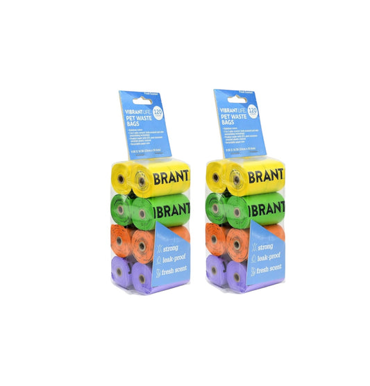 Two stacks of Brant brand dog waste bags on a white background