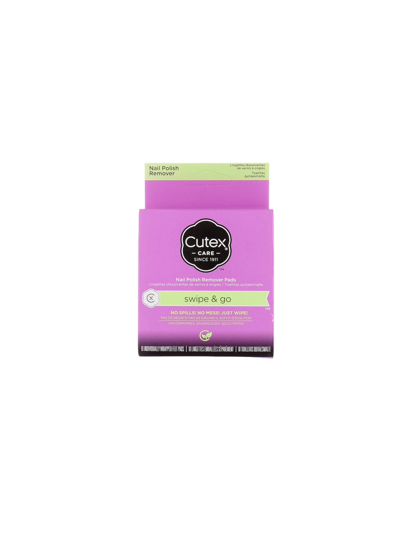 Cutex nail polish remover pads packaging on a white background