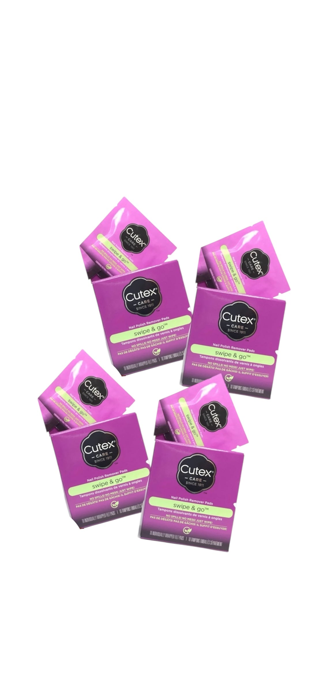 CUTEX Swipe & Go Nail Polish Remover Pads 4 Boxes of 10  l 40 Total Wipes l Bundle with Cute Bling/Tech Accessory Zippered Case