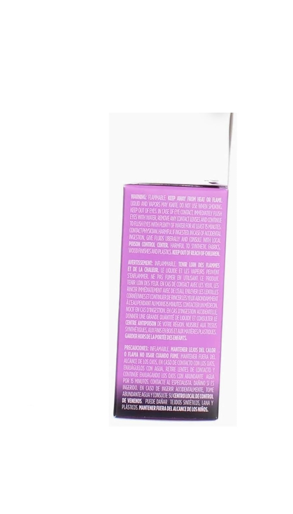 Purple rectangular product box with text on a white background