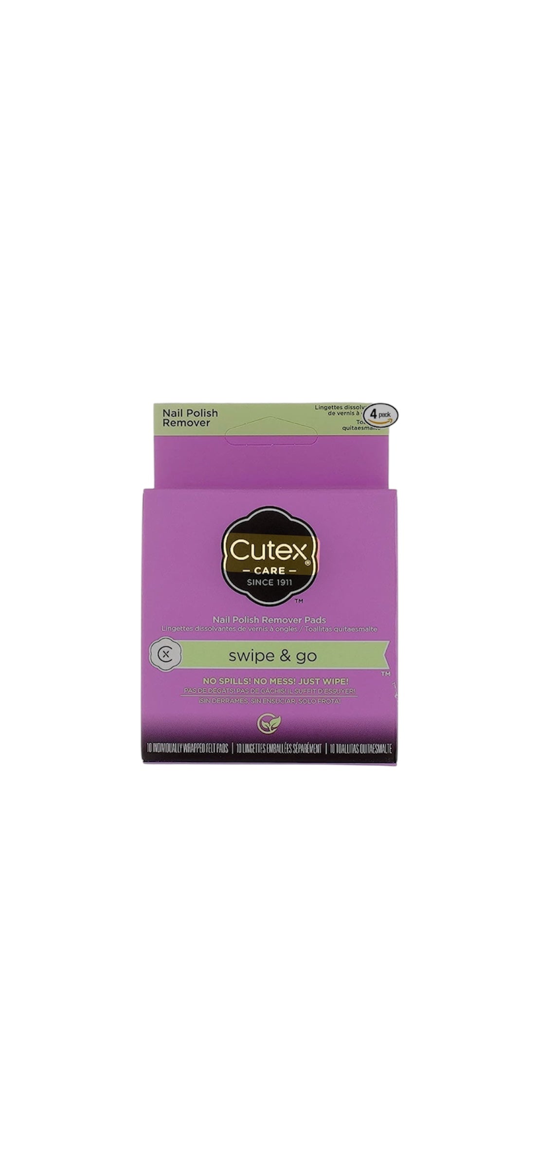 CUTEX Swipe & Go Nail Polish Remover Pads 4 Boxes of 10  l 40 Total Wipes l Bundle with Cute Bling/Tech Accessory Zippered Case