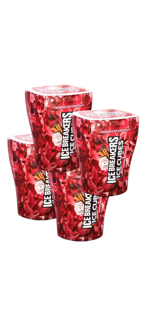 ICE BREAKERS Ice Cubes Sugar Free Chewing Gum, Bottle Cinnamon, 40.0 eaCh, 4 Bottles
