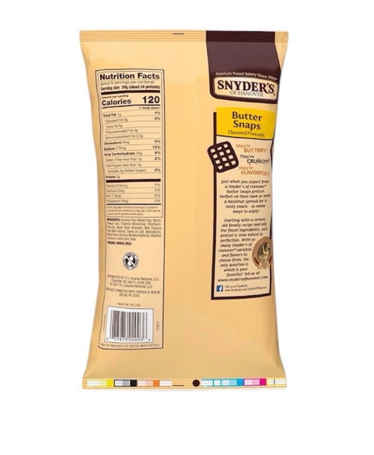 Snyder's of Hanover Butter Snaps Low Fat Pretzels, 9 oz Bag, 4 Count