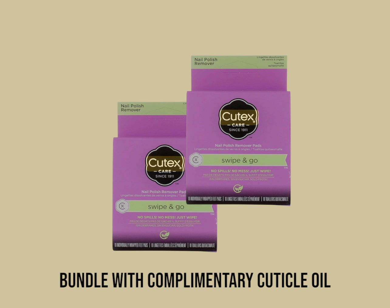 CUTEX Swipe & Go Nail Polish Remover Pads 2 Boxes of 10  l 20 Total Wipes l Bundle with Cuticle Oil