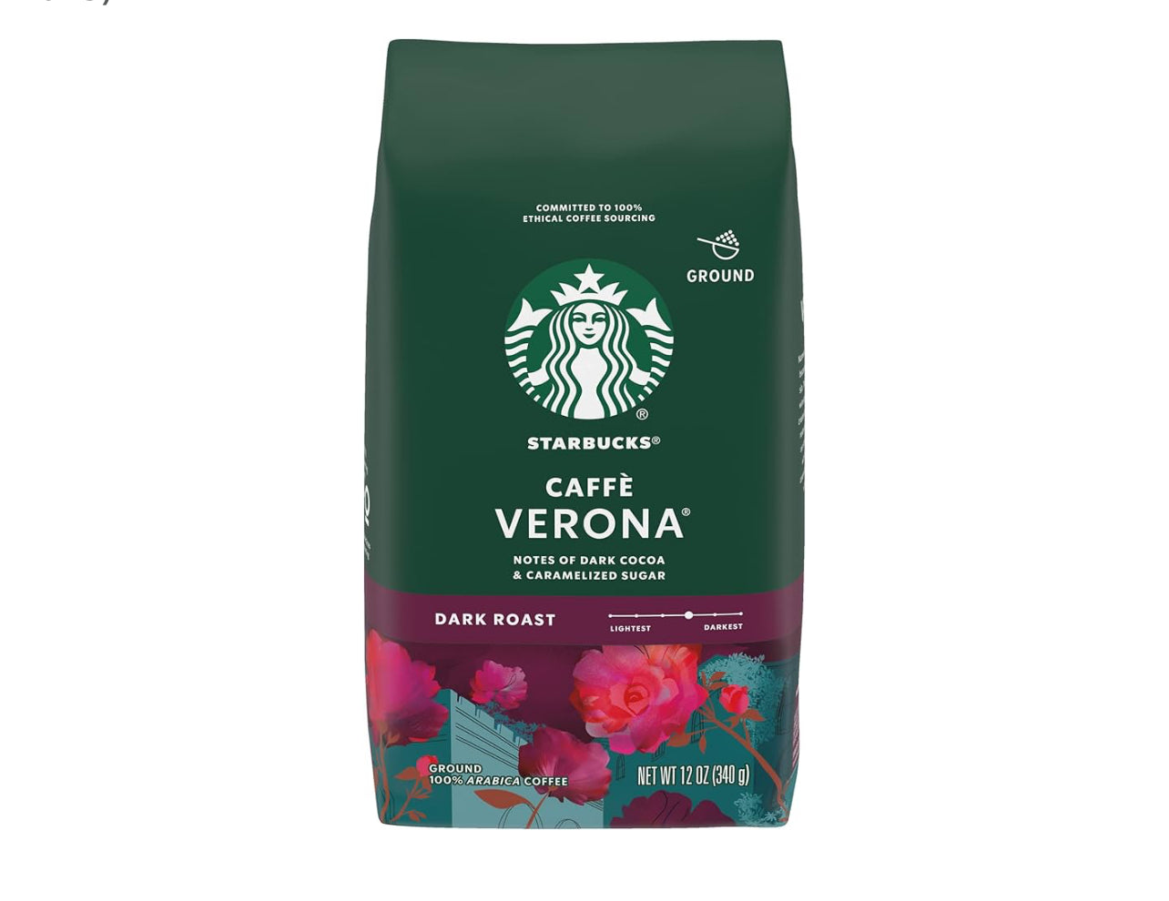 Starbucks Caffe Verona Coffee, Dark, Ground, 12-Ounce Bags (Pack of 3)