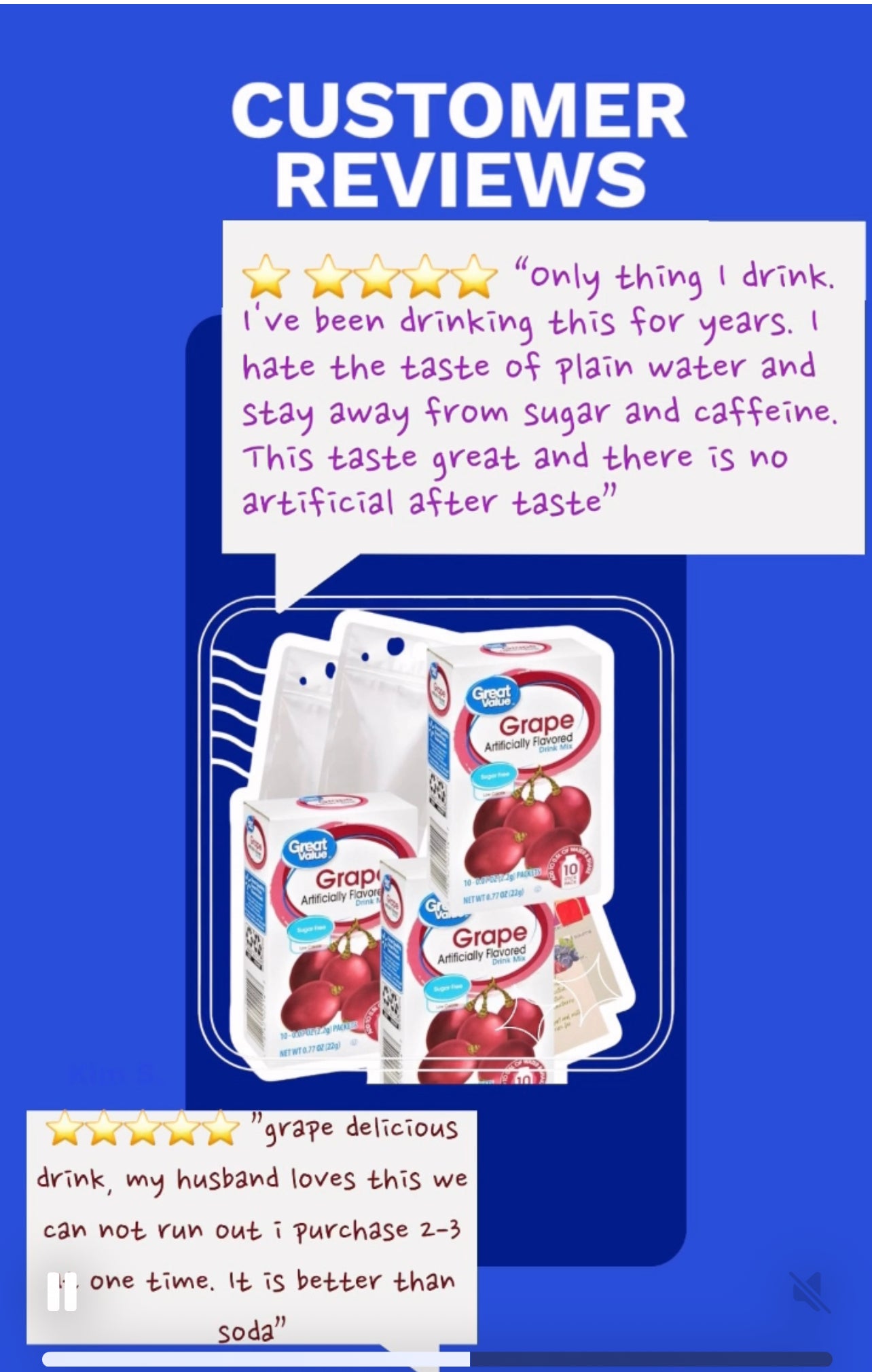 Great Value Sugar free Low calorie Grape Drink Mix Bundle 10 packets Per Box (4 Boxes), 40 Total Packets, (2) Stand-Up Drink Pouches Bags, Healthy Smoothie Recipe Card