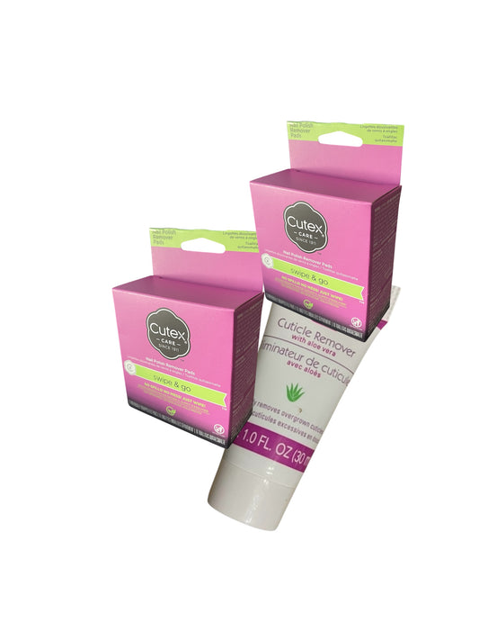 CUTEX Acetone Nail Polish Remover Pads - 20 Wipes with Bonus Bottle Cuticle Remover (Bundle)