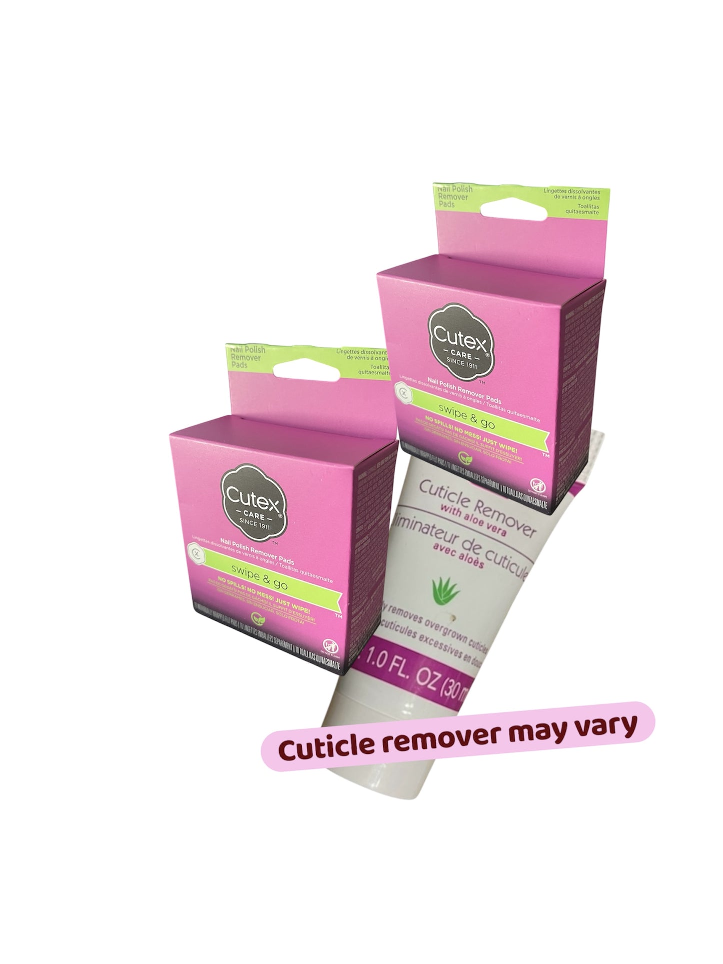 CUTEX Acetone Nail Polish Remover Pads - 20 Wipes with Bonus Bottle Cuticle Remover (Bundle)
