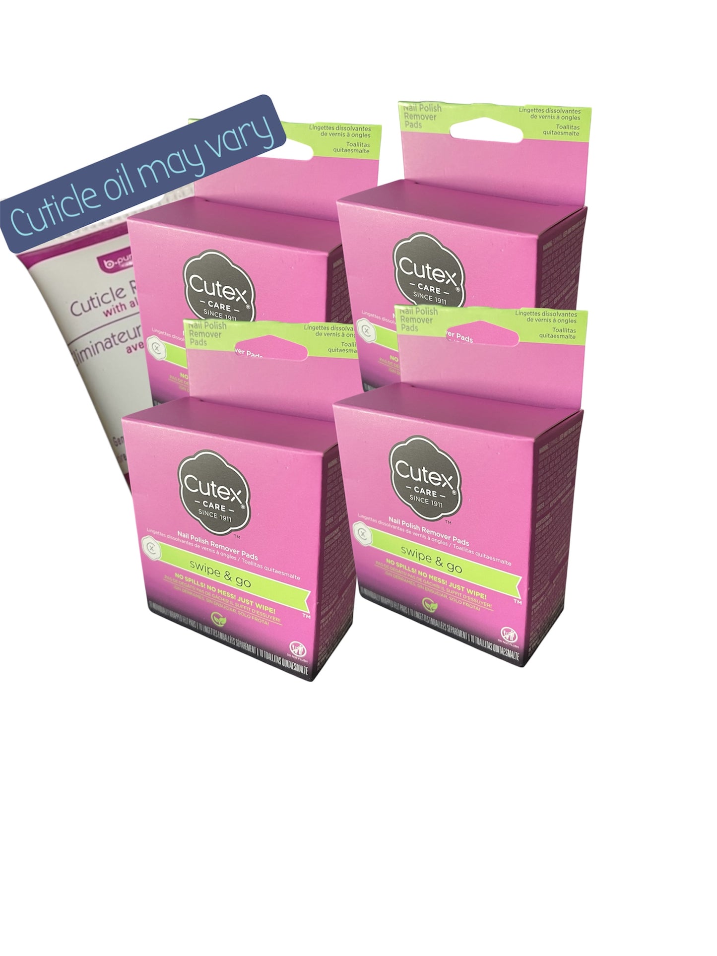 CUTEX Acetone Nail Polish Remover Pads - 40 Wipes with Bonus Bottle Cuticle Remover (Bundle)