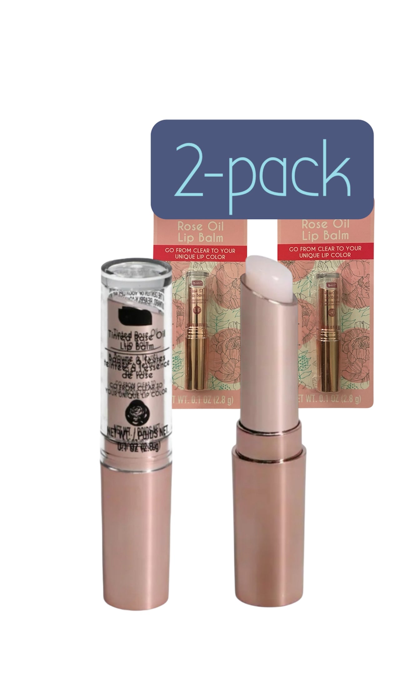 b.Pure Tinted Rose Oil Lip Balm in Clear. Adapts to unique color custom tint of your lips, color changing (2 Pack)