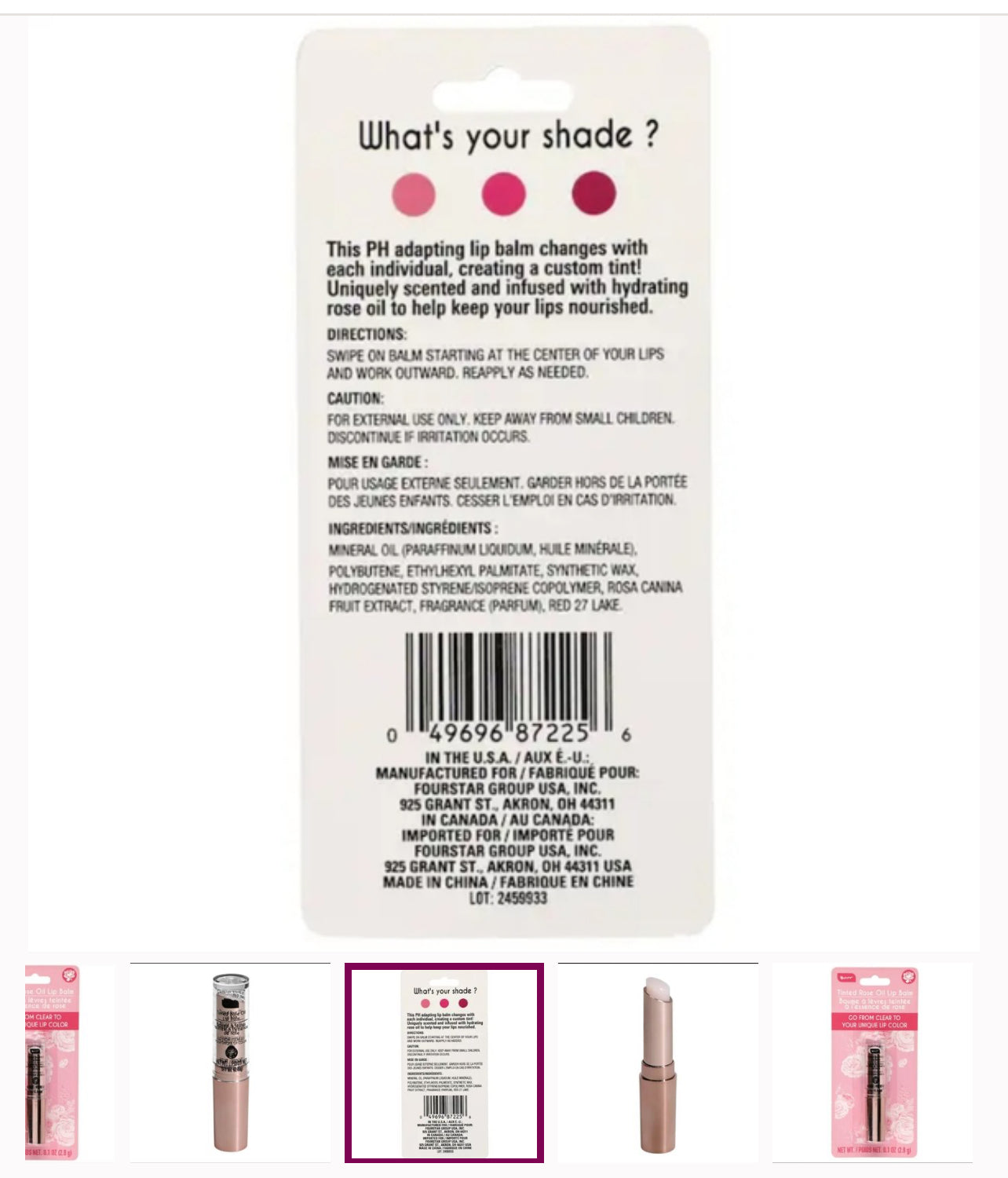 b.Pure Tinted Rose Oil Lip Balm in Clear. Adapts to unique color custom tint of your lips, color changing (2 Pack)