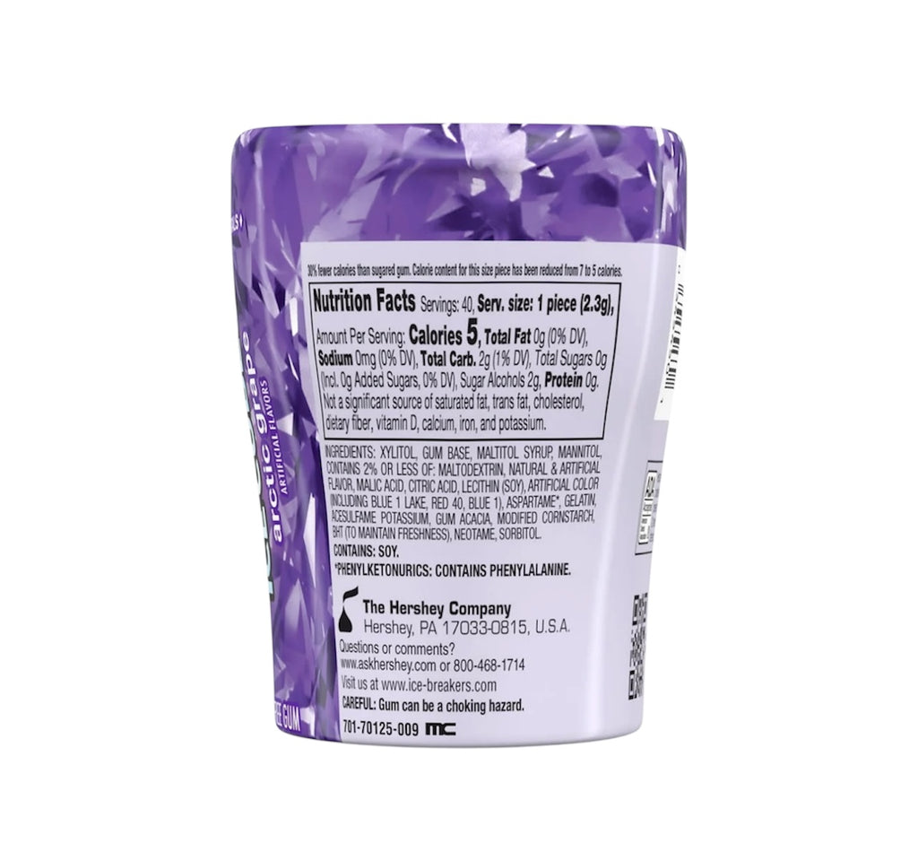ICE BREAKERS Ice Cubes Sugar Free Chewing Gum, Bottle Grape, 40.0 each, 4 Bottles