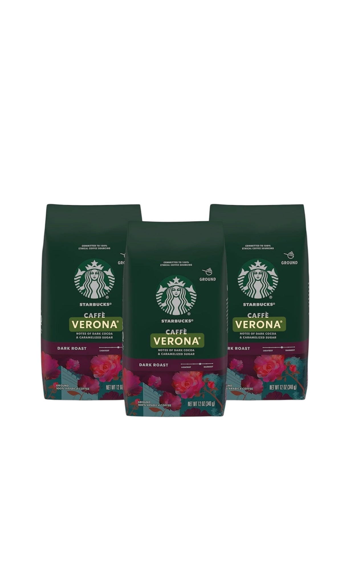 Starbucks Caffe Verona Coffee, Dark, Ground, 12-Ounce Bags (Pack of 3)