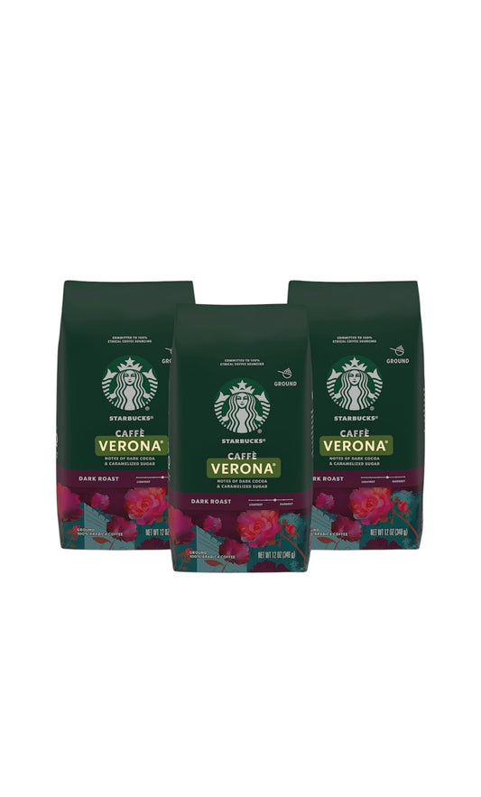 Starbucks Caffe Verona Coffee, Dark, Ground, 12-Ounce Bags (Pack of 3)