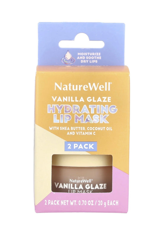 NATURE WELL Vanilla Glaze Hydrating Lip Mask For A Softer, Smoother, Plumper Pout, Nourish & Moisturize Dry Cracked Lips, Made With Shea Butter & Vitamin C, Clean Formula, 0.70 Ounce Each (Pack of 2)