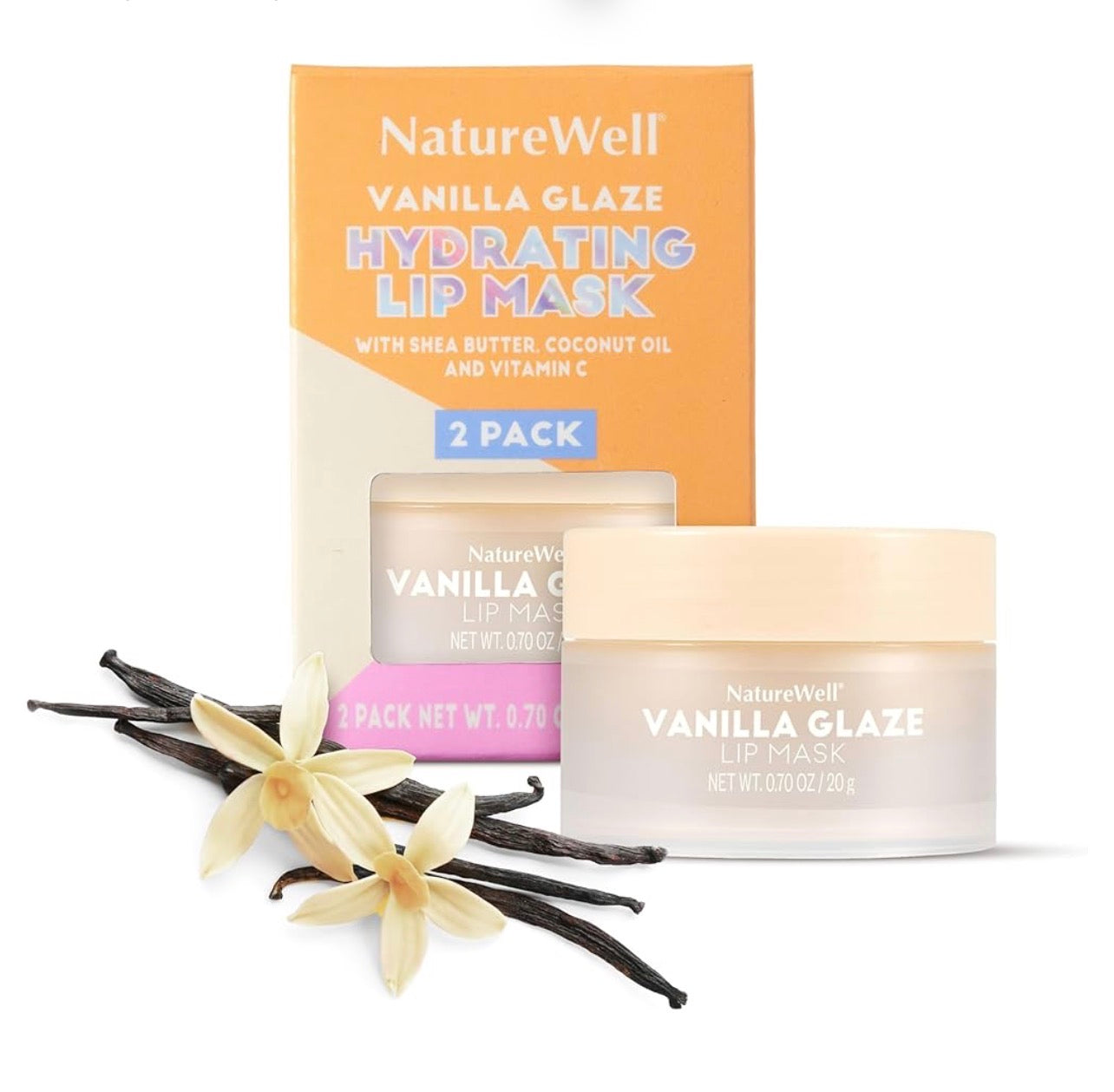 NATURE WELL Vanilla Glaze Hydrating Lip Mask For A Softer, Smoother, Plumper Pout, Nourish & Moisturize Dry Cracked Lips, Made With Shea Butter & Vitamin C, Clean Formula, 0.70 Ounce Each (Pack of 2)
