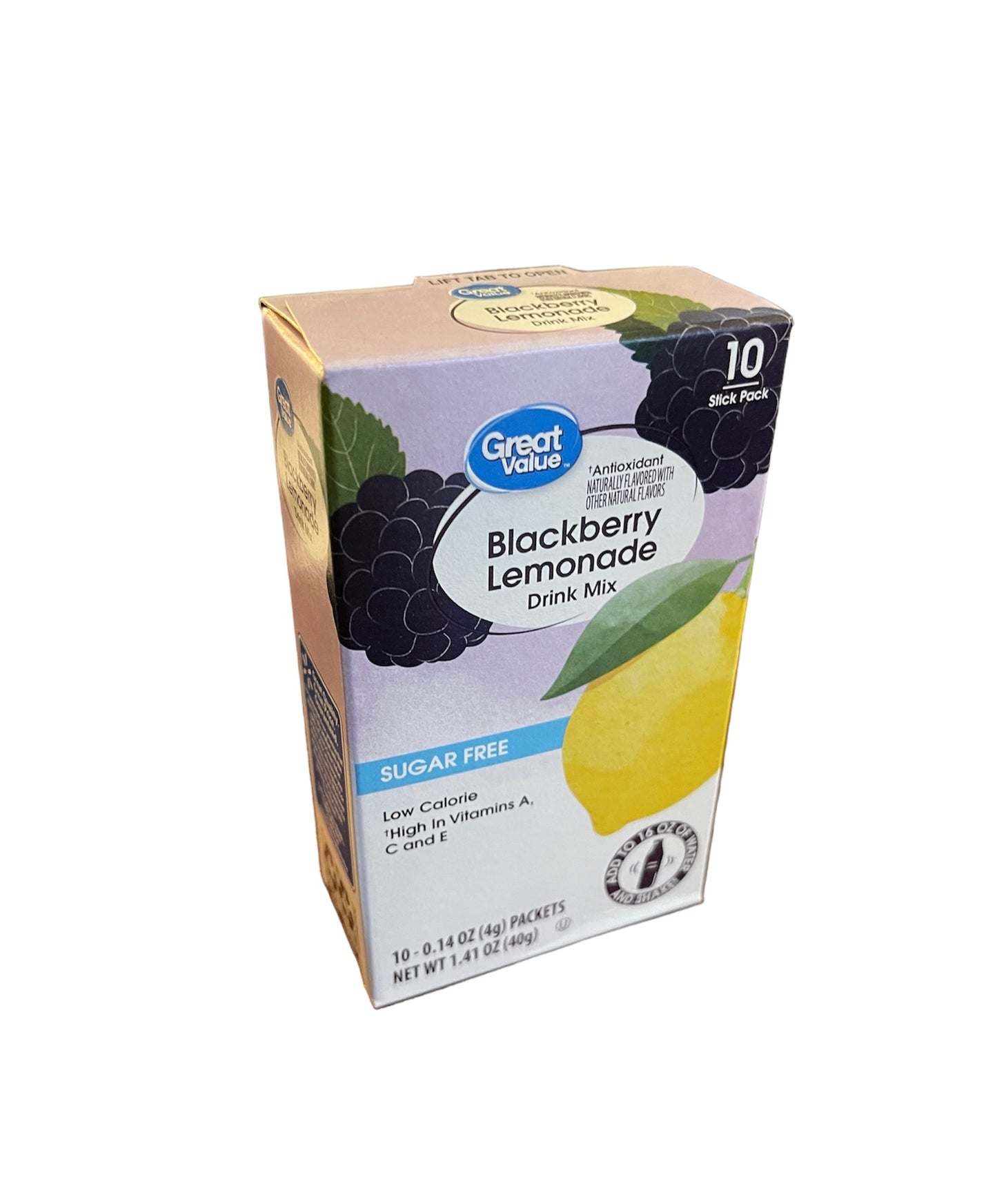 Great Value Sugar-Free Blackberry Lemonade Drink Mix Bundle - 2 Boxes, 20 Packets, Recipe Card