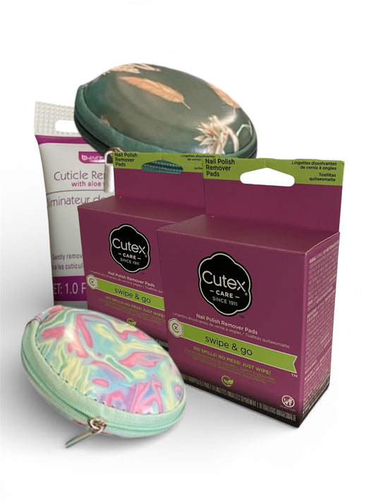 CUTEX Acetone Nail Polish Remover Pads - 20 Wipes with Bonus Case (Bundle)